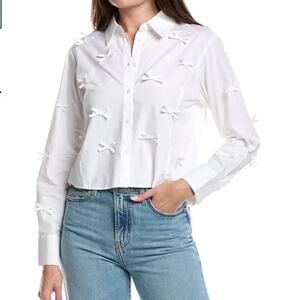 Wild Fable Cropped Button-Up Shirt with Bow Accents White S